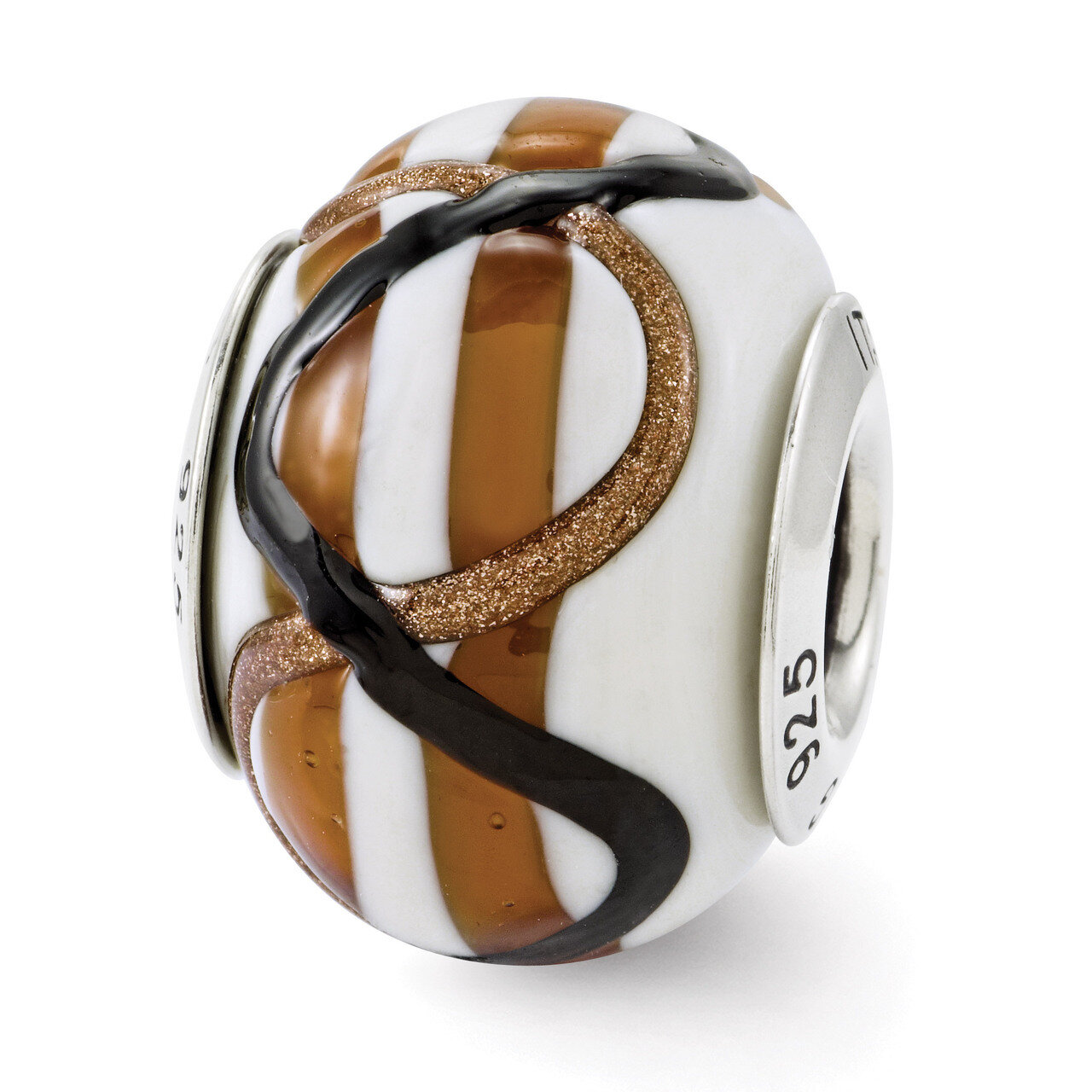 White Brown Black Murano Bead - Sterling Silver QRS2833, MPN: QRS2833, 883957440927