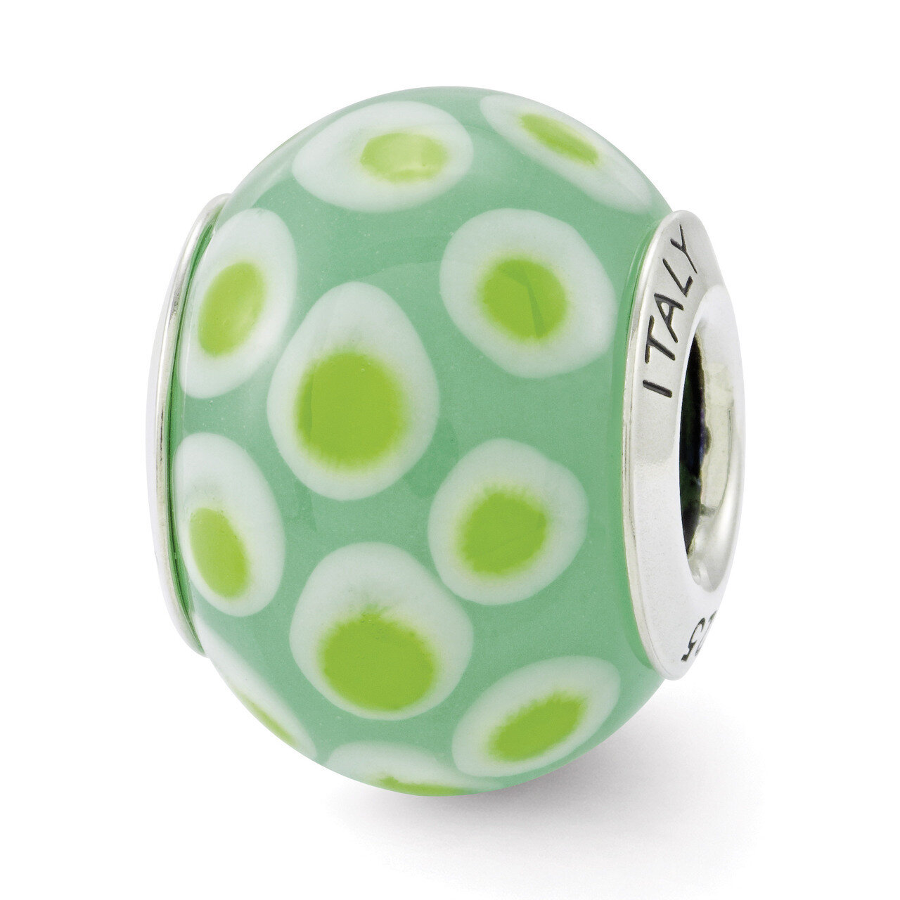Green White Murano Glass Bead - Sterling Silver QRS2840, MPN: QRS2840, 883957367491