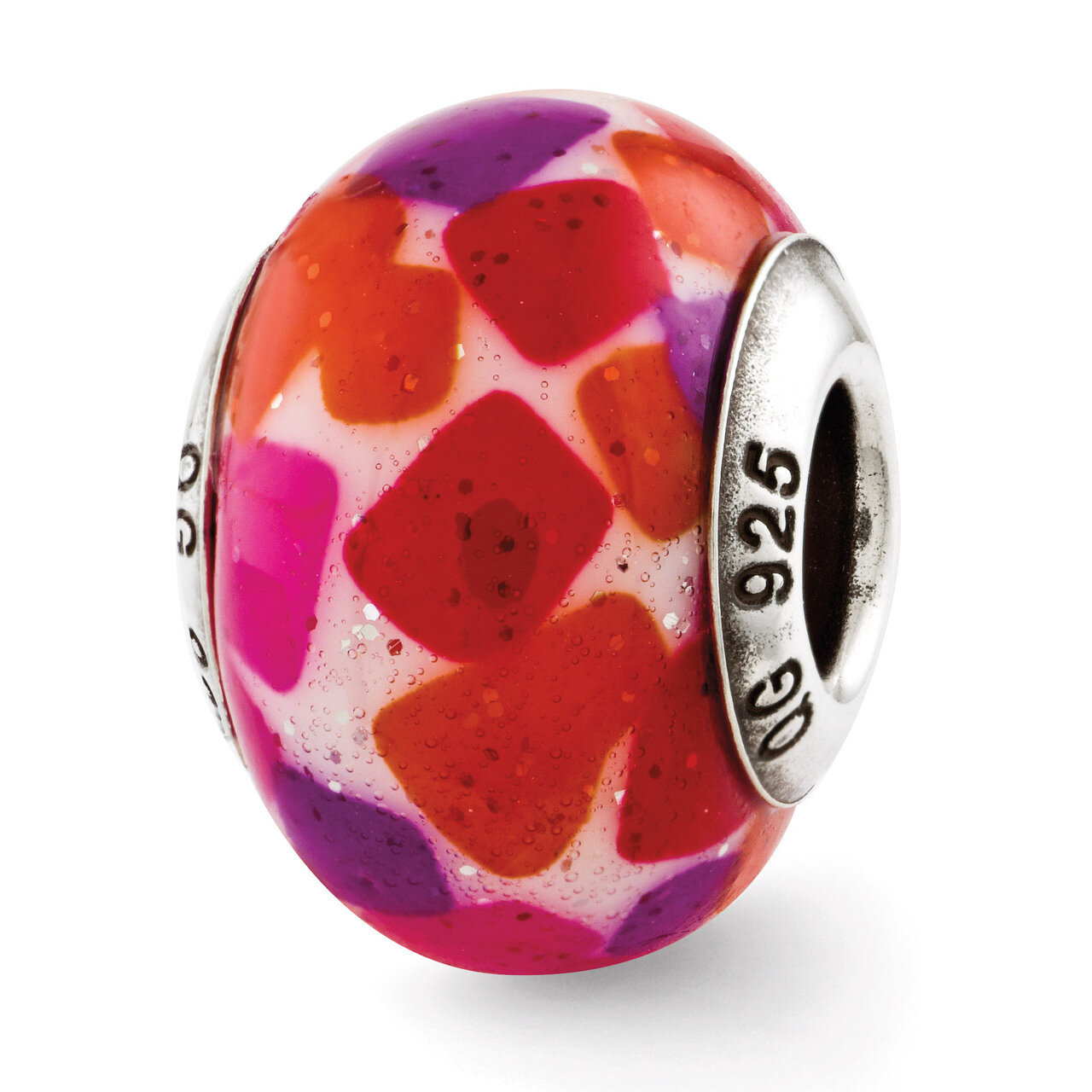 Pink Purple Red Murano Glass Bead - Sterling Silver QRS2850