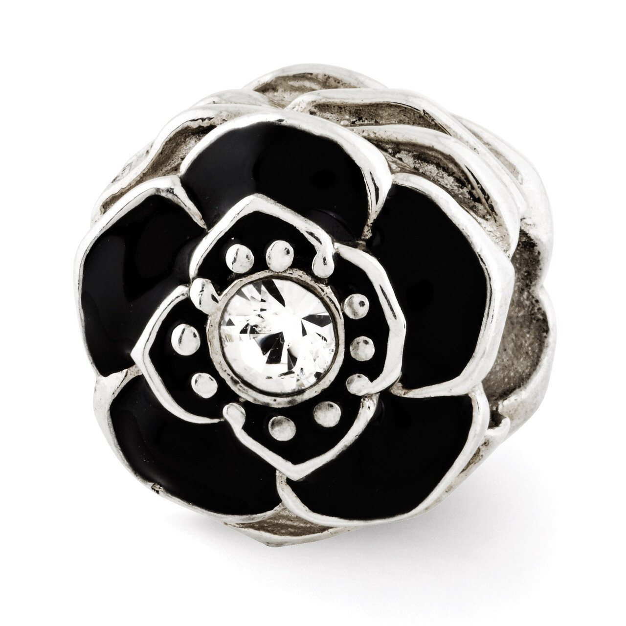 Flower with Swarovski Elements Bead - Sterling Silver QRS2914