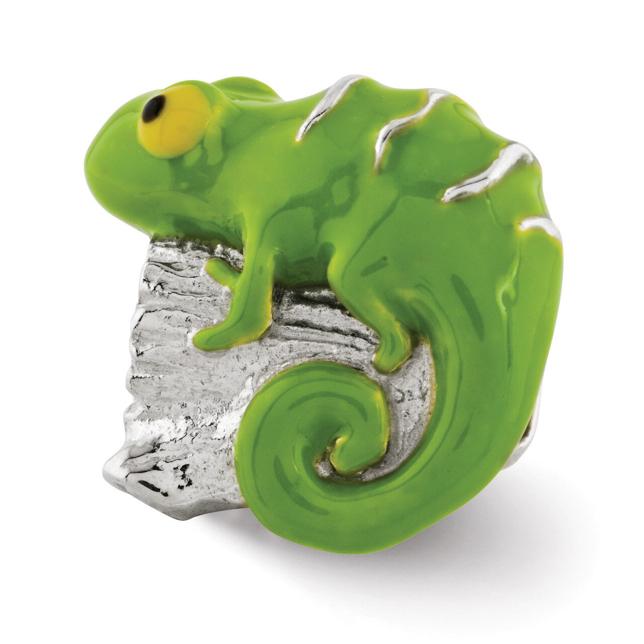 Enameled Lizard on Log Bead - Sterling Silver QRS2964