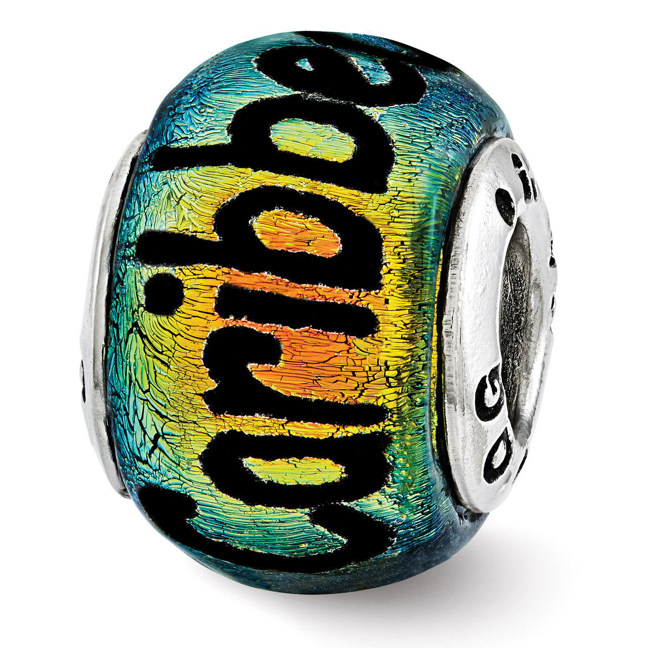Caribbean Orange Dichroic Glass Bead - Sterling Silver QRS3114, MPN: QRS3114, 886774967820