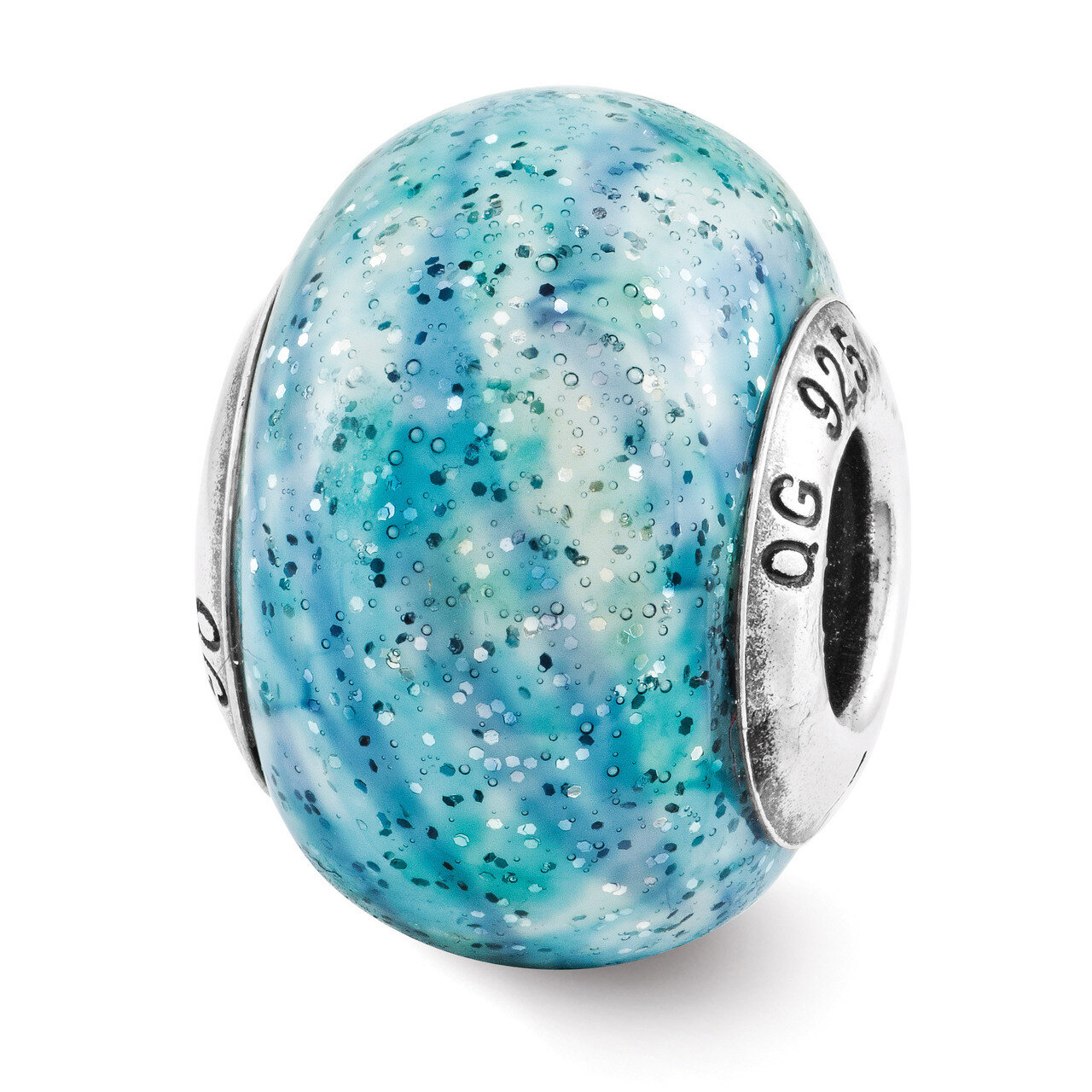 Reflection Blue with Glitter Overlay Bead - Sterling Silver QRS3171, MPN: QRS3171, 191101387661