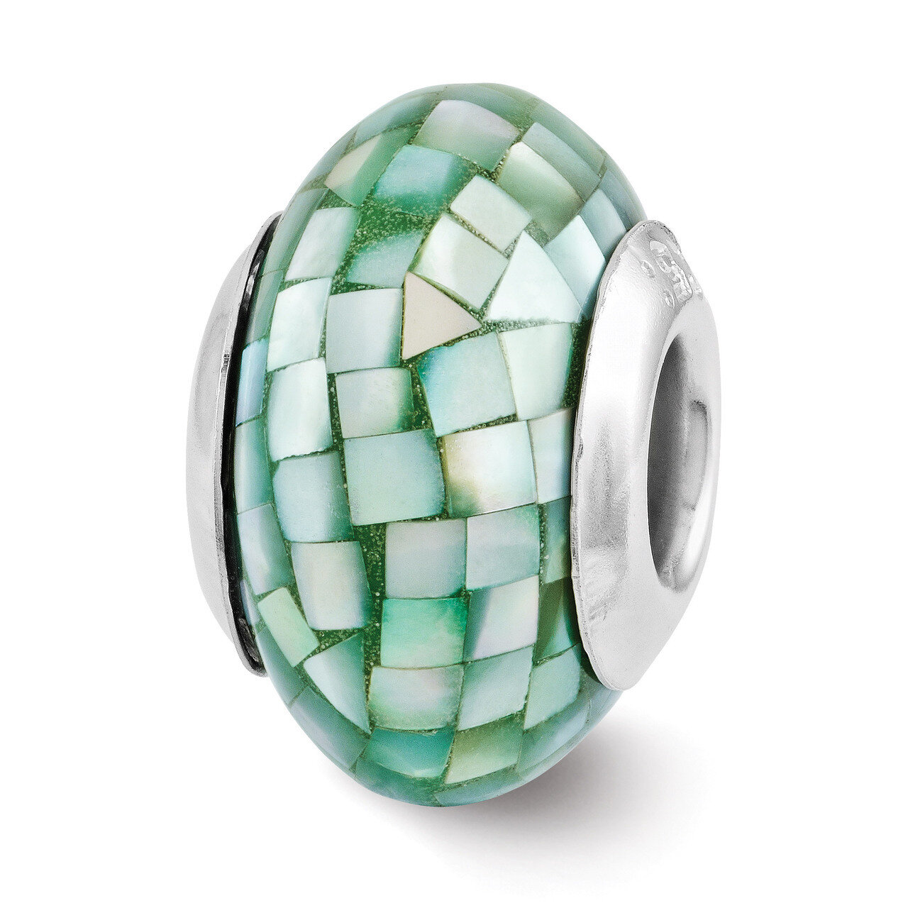 Green Mother of Pearl Mosaic Bead - Sterling Silver QRS3188, MPN: QRS3188, 191101193163