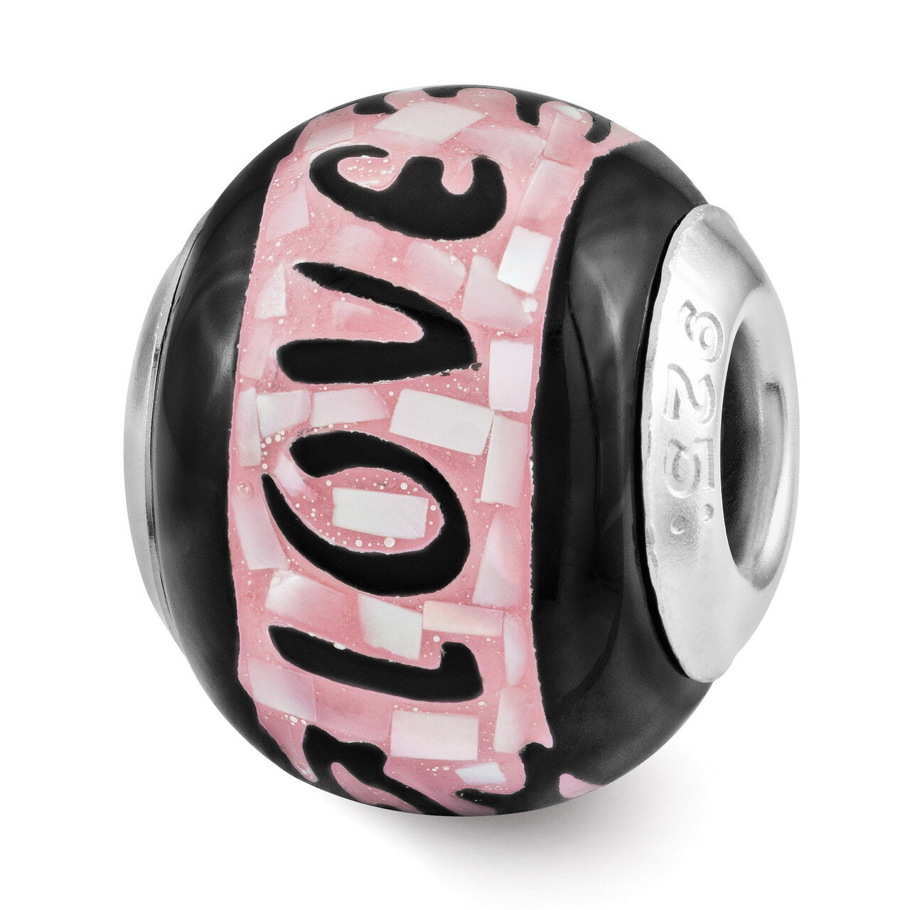 Pink Black MOP Love Mosaic Bead - Sterling Silver QRS3198, MPN: QRS3198, 191101193798