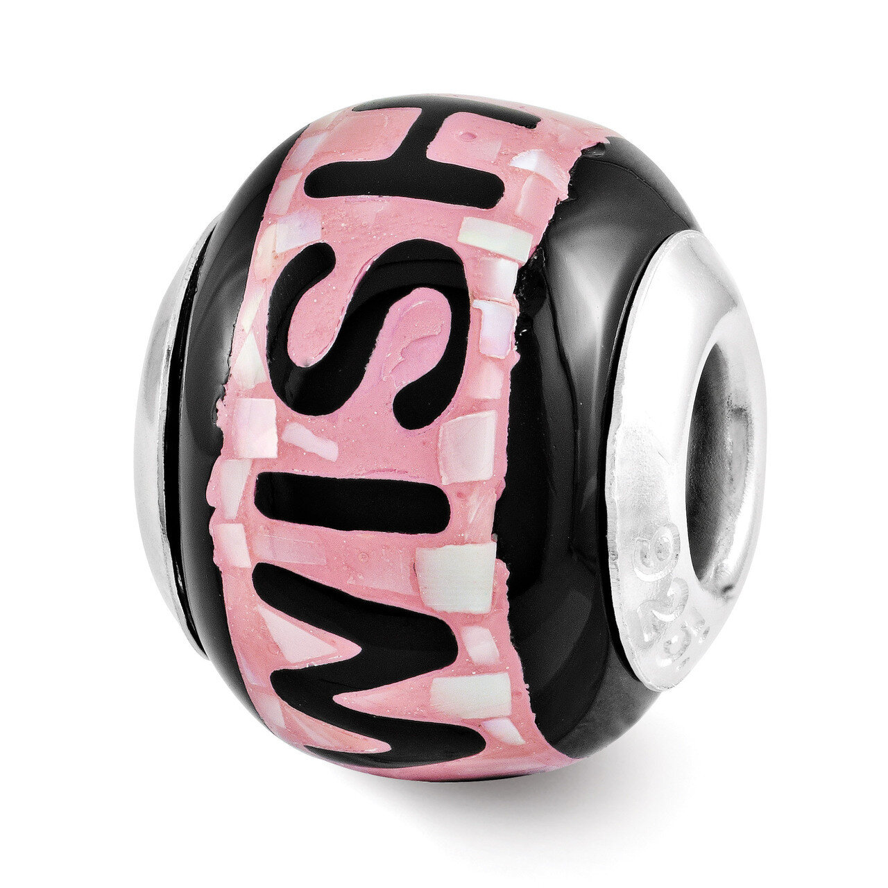 Pink Black MOP Wish Mosaic Bead - Sterling Silver QRS3199