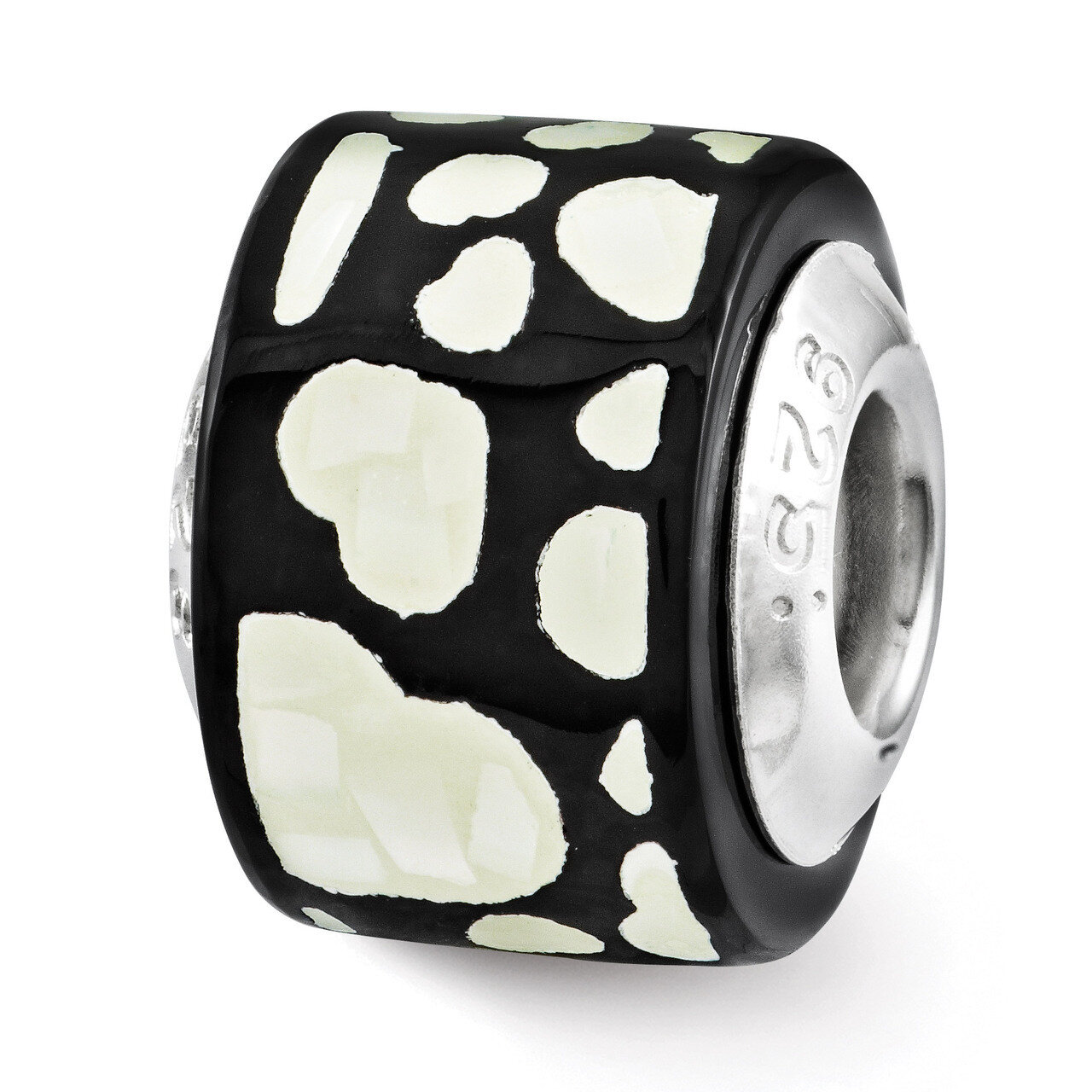 Black White MOP Hearts Mosaic Bead - Sterling Silver QRS3205, MPN: QRS3205, 883957030777