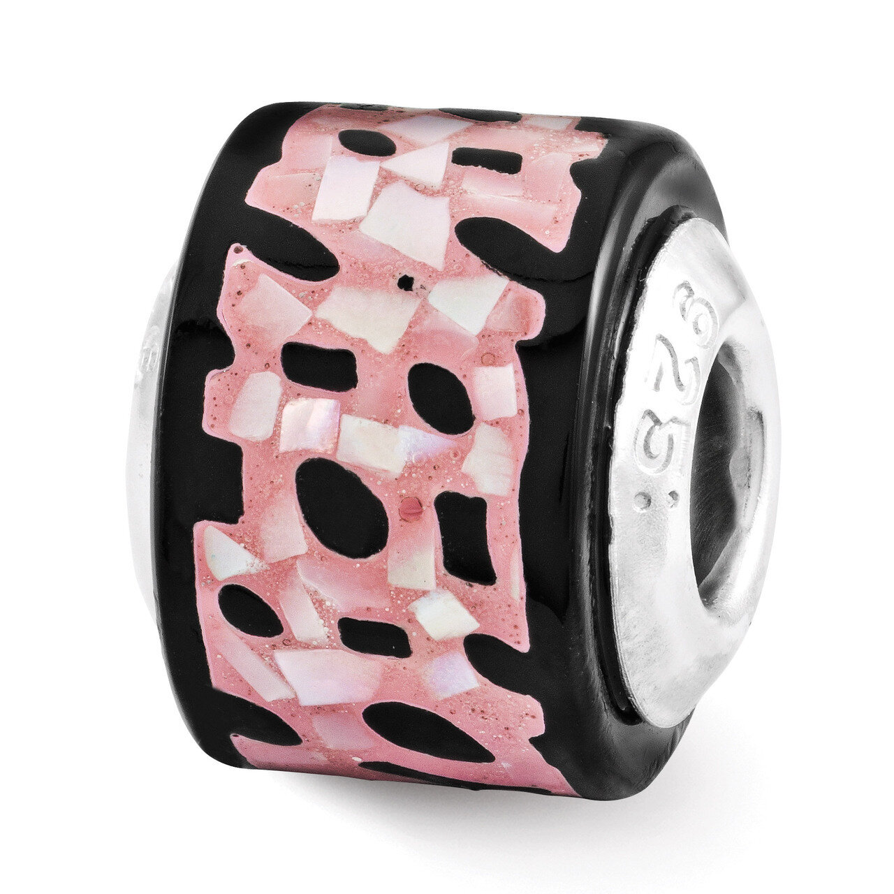 Black Pink Mother of Pearl Mosaic Bead - Sterling Silver QRS3207, MPN: QRS3207, 883957036687