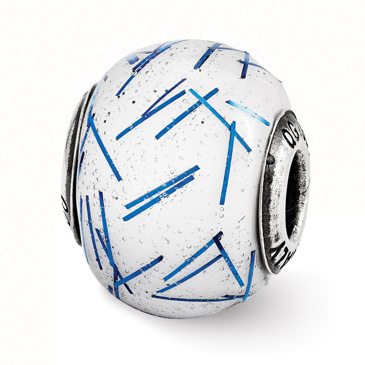 White with Blue Confetti Glass Bead - Sterling Silver QRS3311, MPN: QRS3311, 191101469794