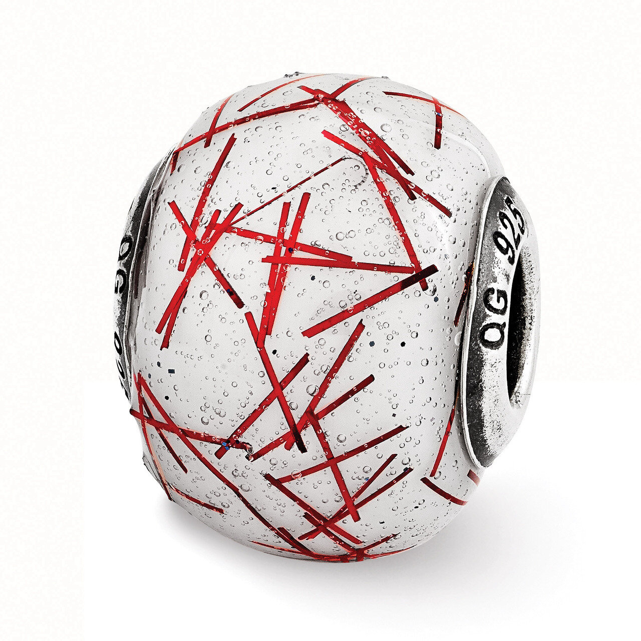 White with RedConfetti Glass Bead - Sterling Silver QRS3312, MPN: QRS3312, 191101468551