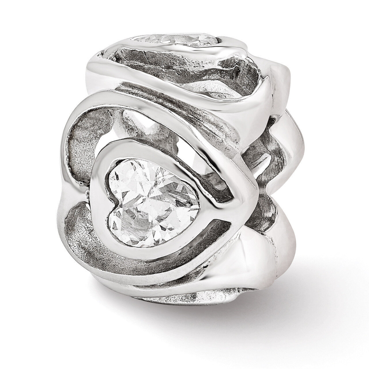 Clear Synthetic Diamond Heart Bead - Sterling Silver QRS3325, MPN: QRS3325, 886774964034
