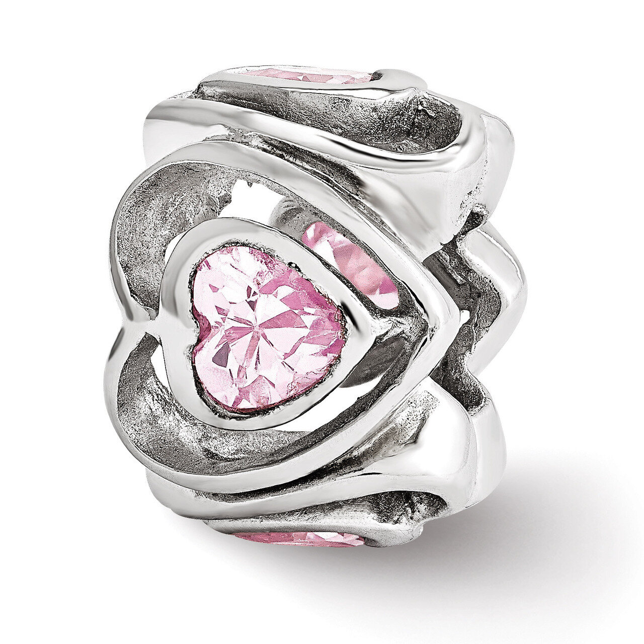 Pink Synthetic Diamond Heart Bead - Sterling Silver QRS3326, MPN: QRS3326, 886774963990