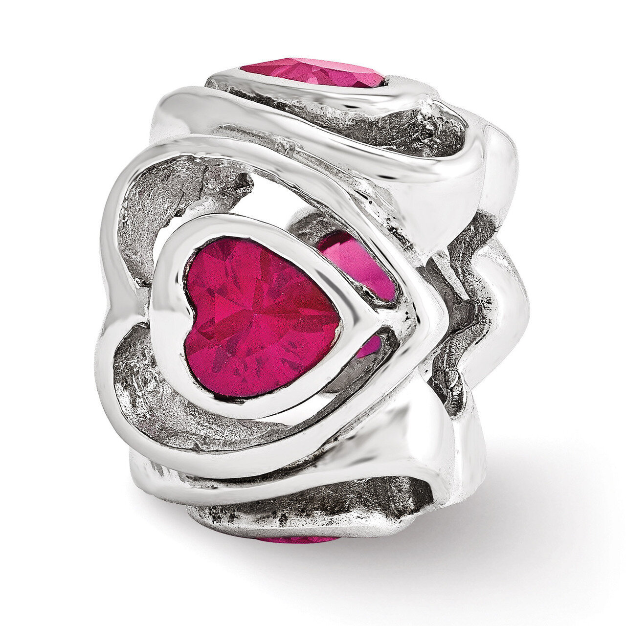Fuschia Synthetic Diamond Heart bead - Sterling Silver QRS3331, MPN: QRS3331, 886774963983