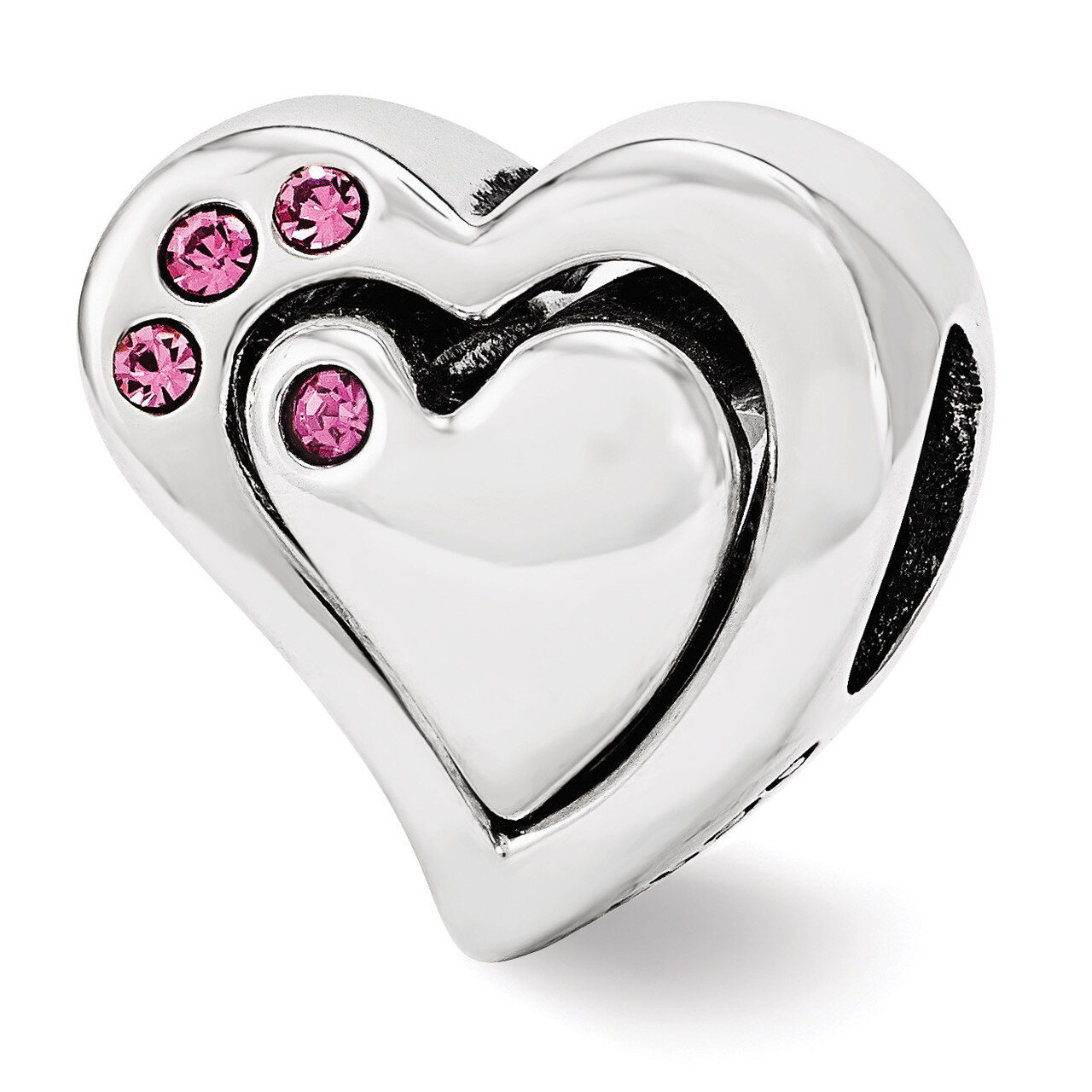 Pink Swarovski 2pc Heart Bead - Sterling Silver QRS3352