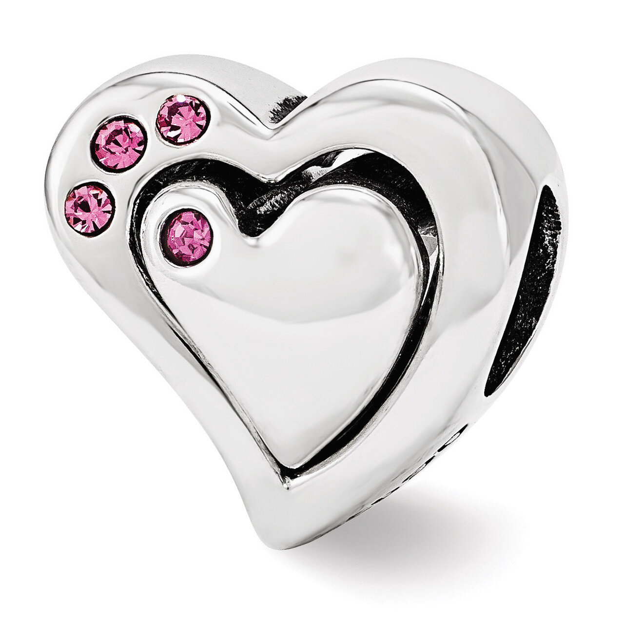 Pink Swarovski 2pc Heart Bead - Sterling Silver QRS3352, MPN: QRS3352, 886774963853