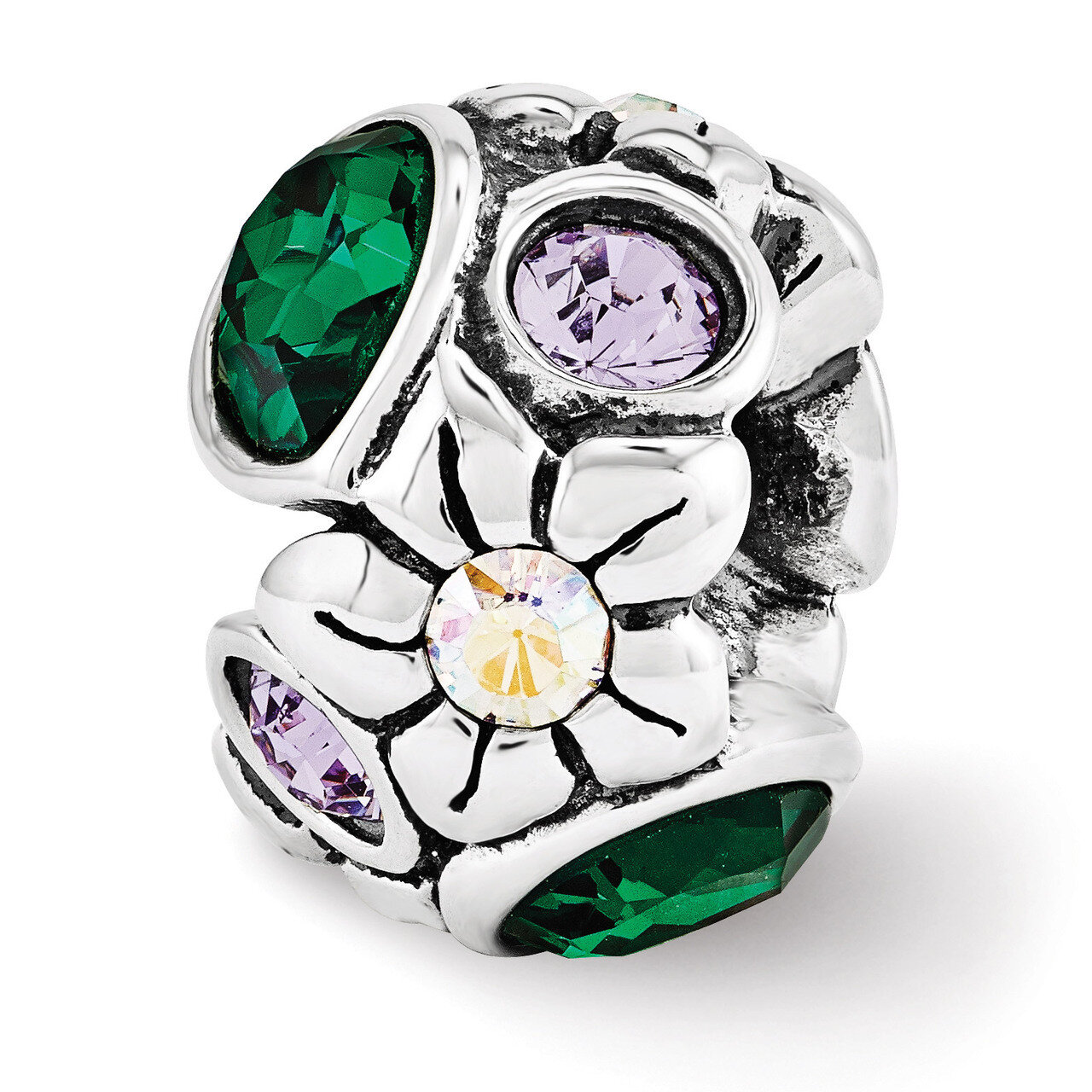 Purple Green Swarovski Flower Bead - Sterling Silver QRS3357, MPN: QRS3357, 886774963327