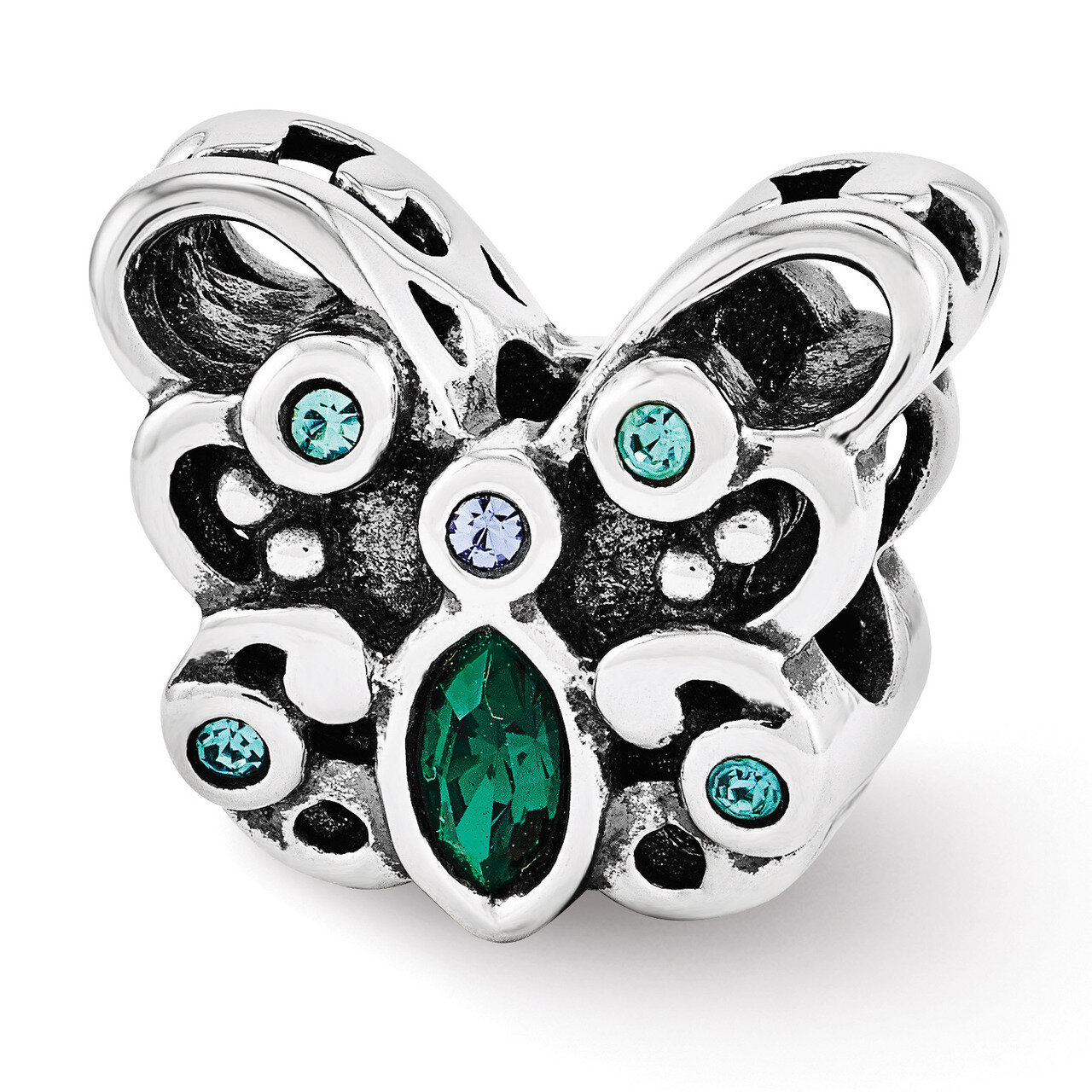 Blue Green Swarovski Butterfly Bead - Sterling Silver QRS3360, MPN: QRS3360, 886774963709
