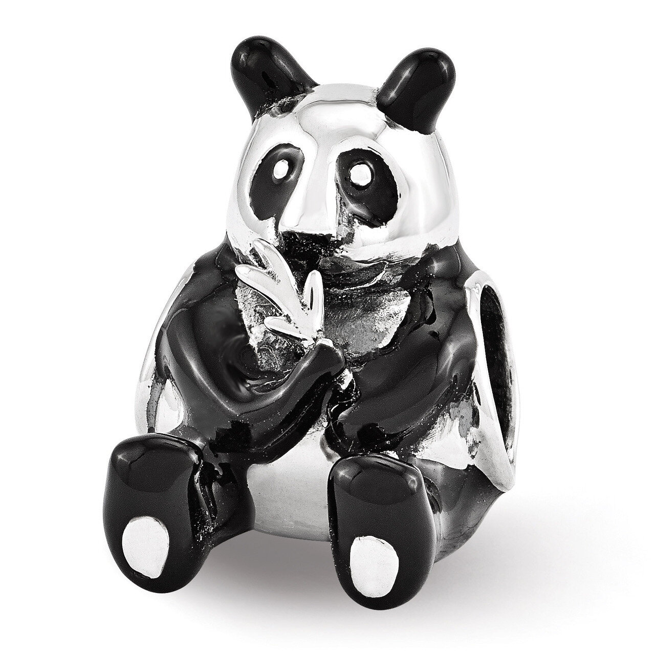 Black Enamel Mama Panda Bead - Sterling Silver QRS3377