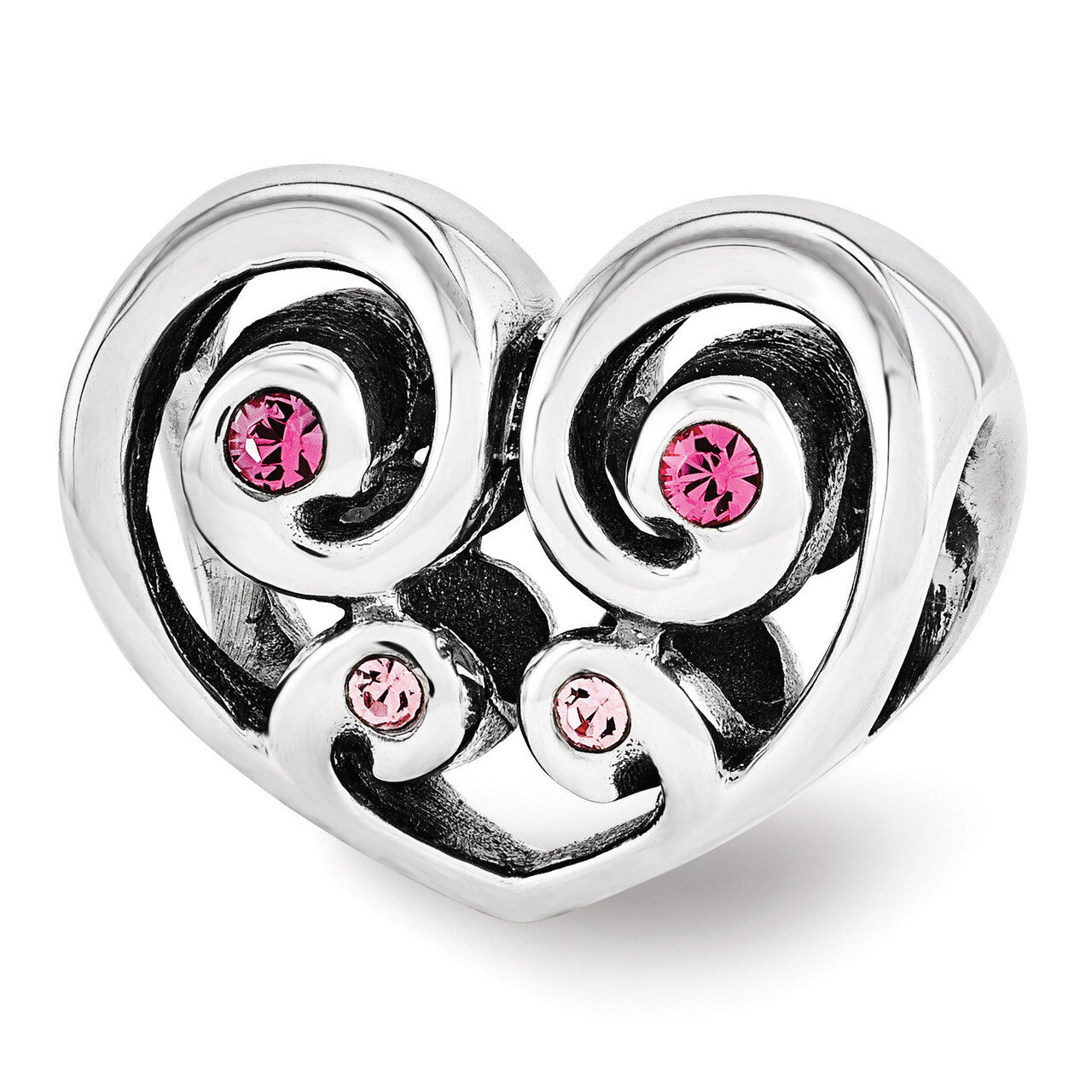 Pink Swarovski Elements Twin Heart Bead - Sterling Silver QRS3408, MPN: QRS3408, 886774963860