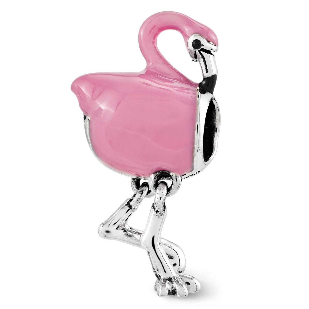 Pink Enamel Flamingo Bead - Sterling Silver QRS3431