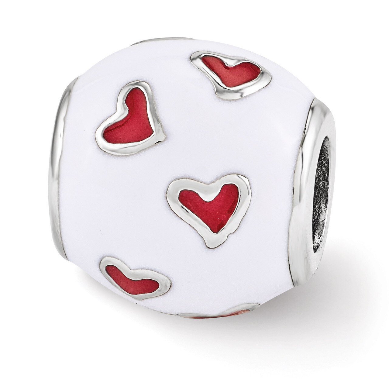 Red &amp; White Enamel Heart Bead - Sterling Silver QRS3474, MPN: QRS3474, 886774613833