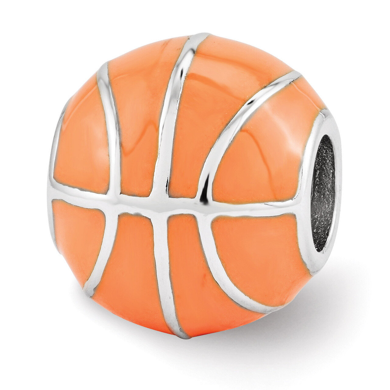 Orange Enameled Basketball Bead - Sterling Silver QRS3476