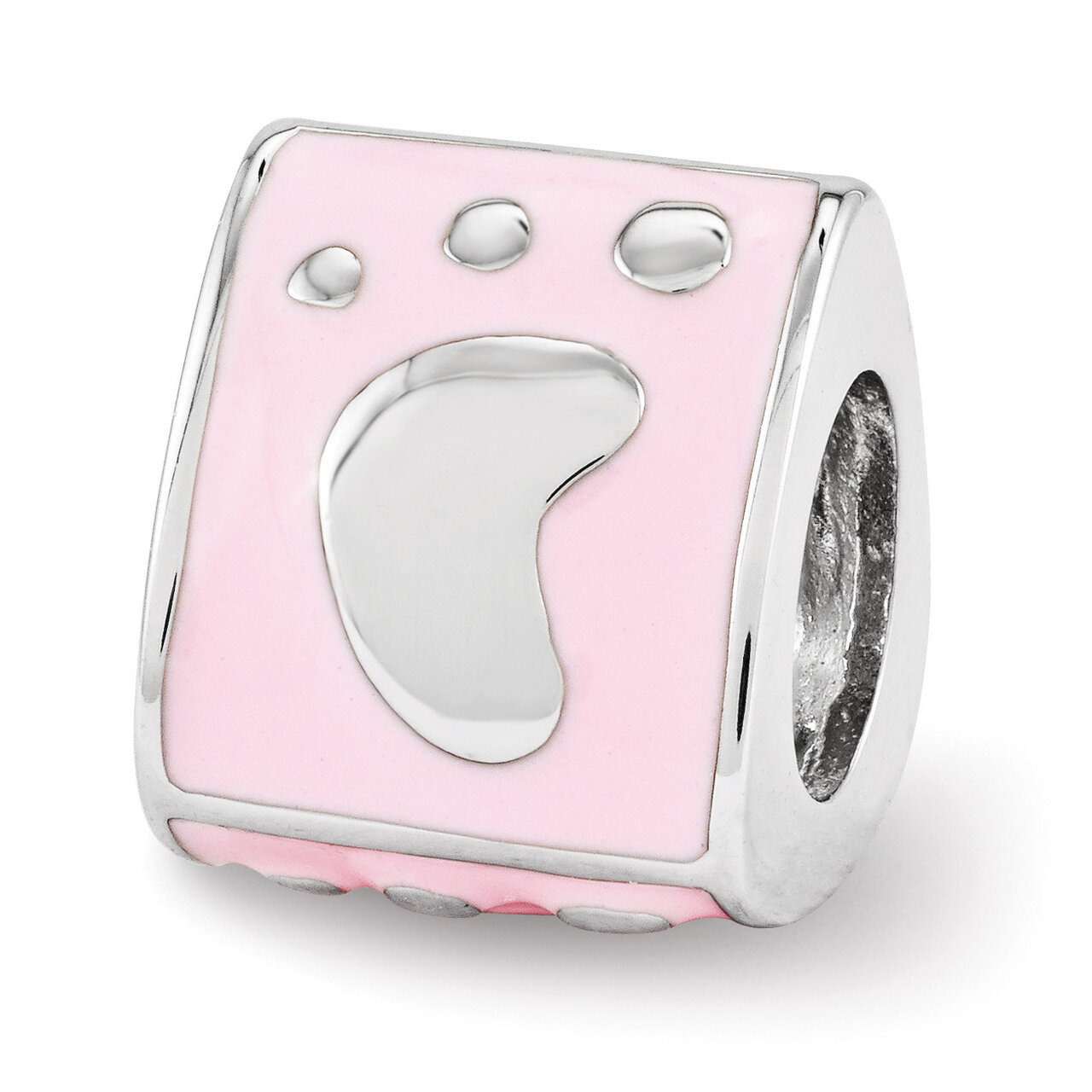 Pink Enamel 3-sided Baby Footprint Bead - Sterling Silver QRS3479