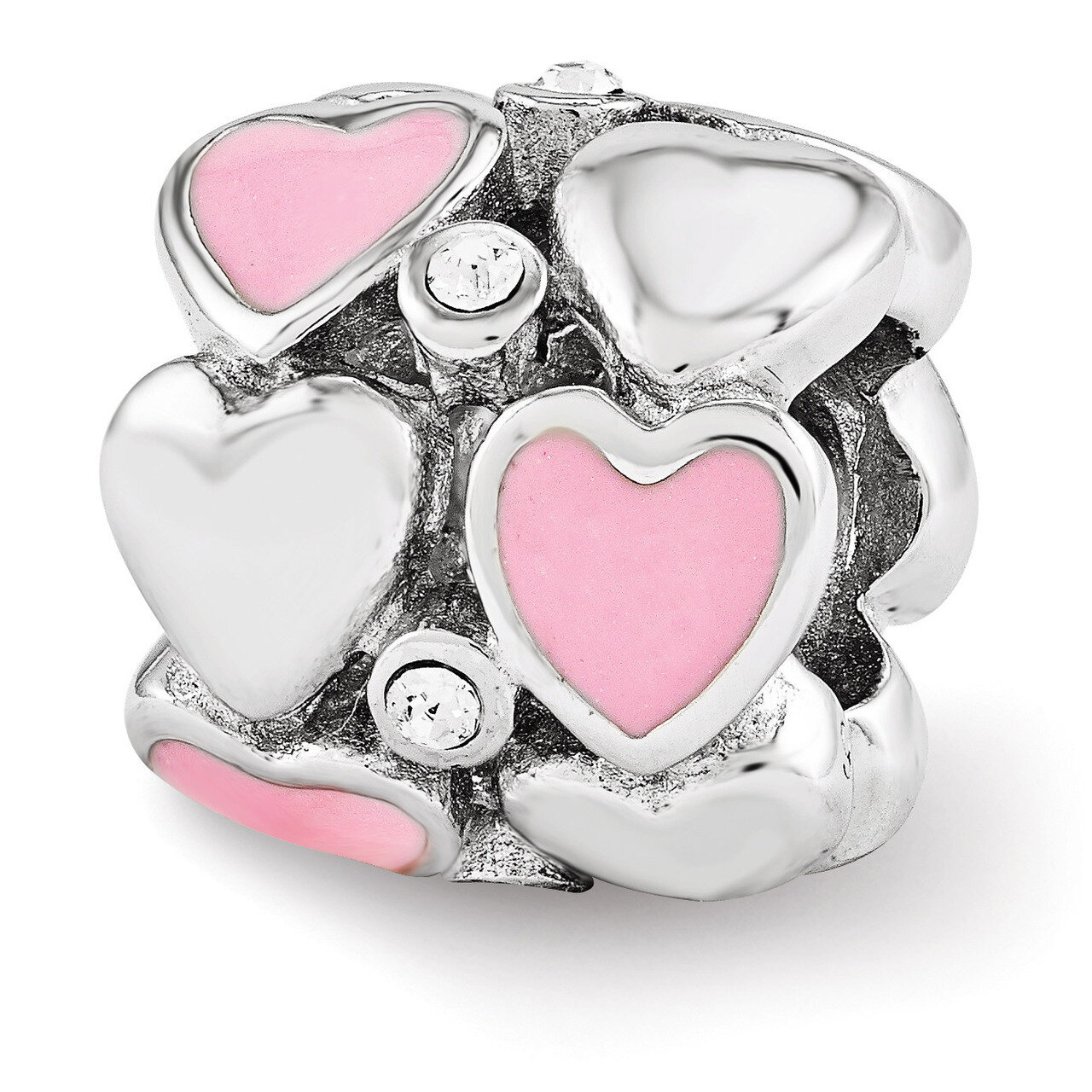 Pink Enameled with Swarovski Elements Hearts Bea - Sterling Silver QRS3488, MPN: QRS3488, 886774613…