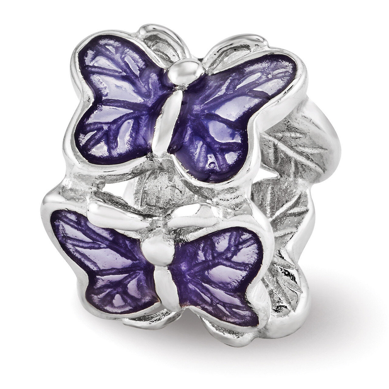 Purple Enameled Butterfly Bead - Sterling Silver QRS3492