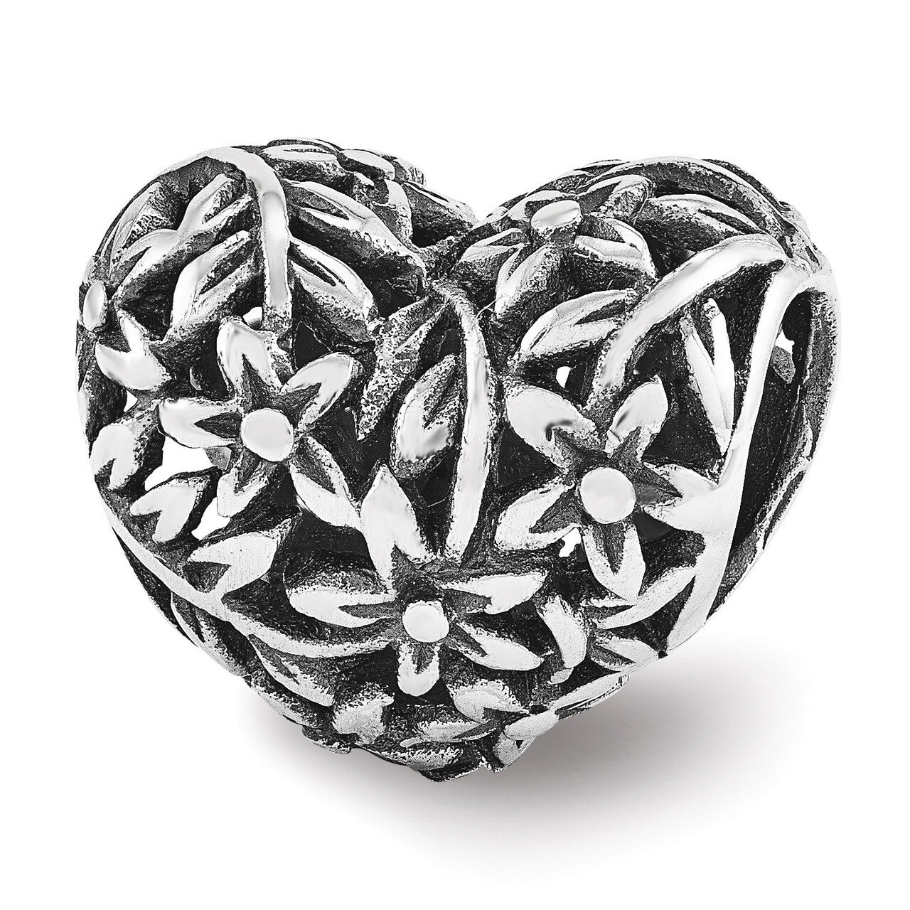 Filigree Flower Heart Bead - Sterling Silver QRS3526, MPN: QRS3526, 886774964065