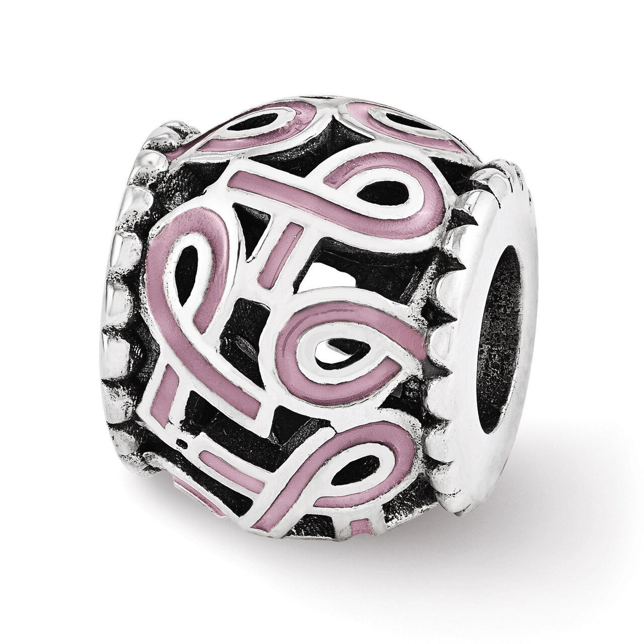 Pink Enamel Awareness Filigree Bead - Sterling Silver QRS3530, MPN: QRS3530, 886774964485