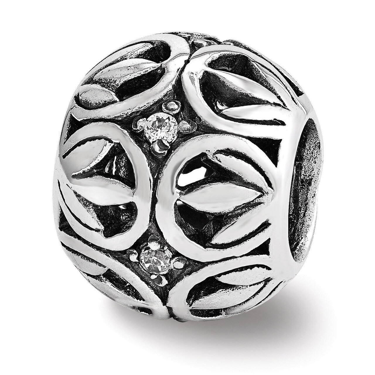 Synthetic Diamond Leaf Filigree Bead - Sterling Silver QRS3535, MPN: QRS3535, 886774963457