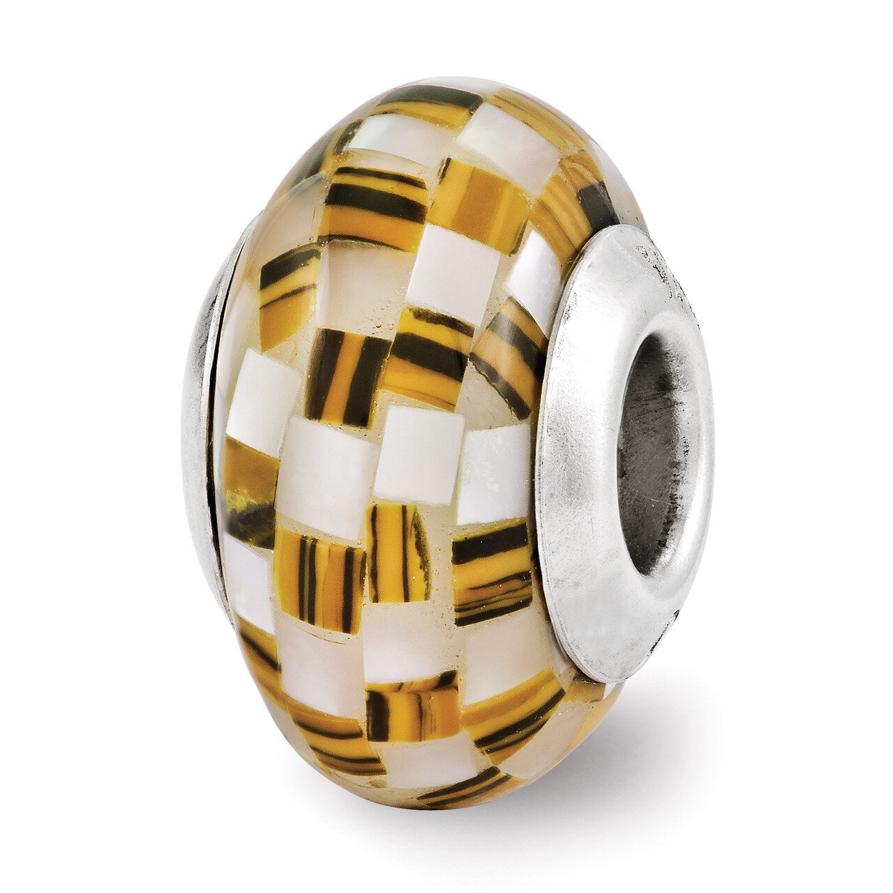 Tiger&#39;s Eye and White MOP Mosaic Bead - Sterling Silver QRS3553, MPN: QRS3553, 191101195877