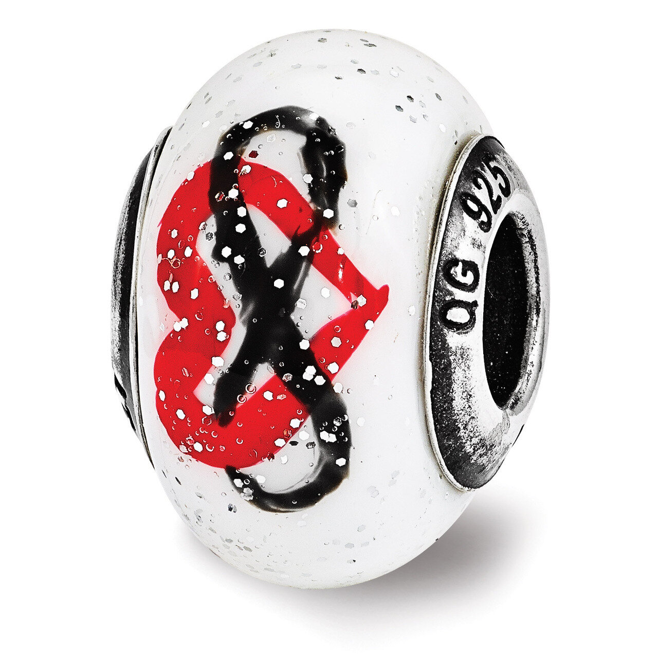 Heart Infinity Murrano Glass Bead - Sterling Silver QRS3561, MPN: QRS3561, 886774963952