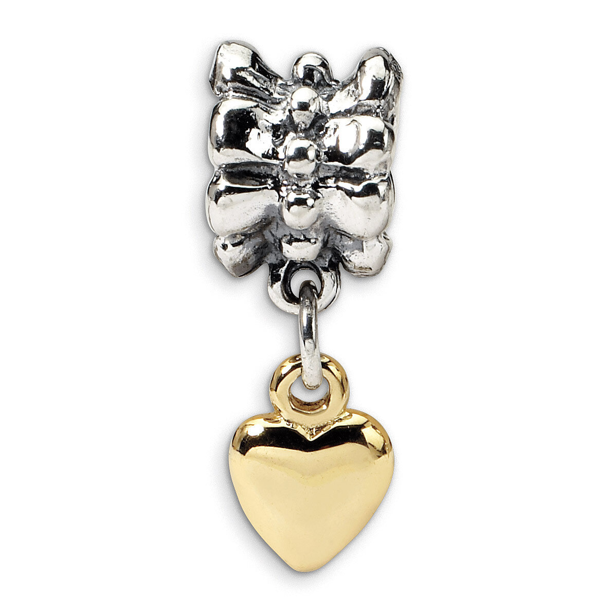 Heart Dangle Bead - Sterling Silver & 14k Gold QRS475