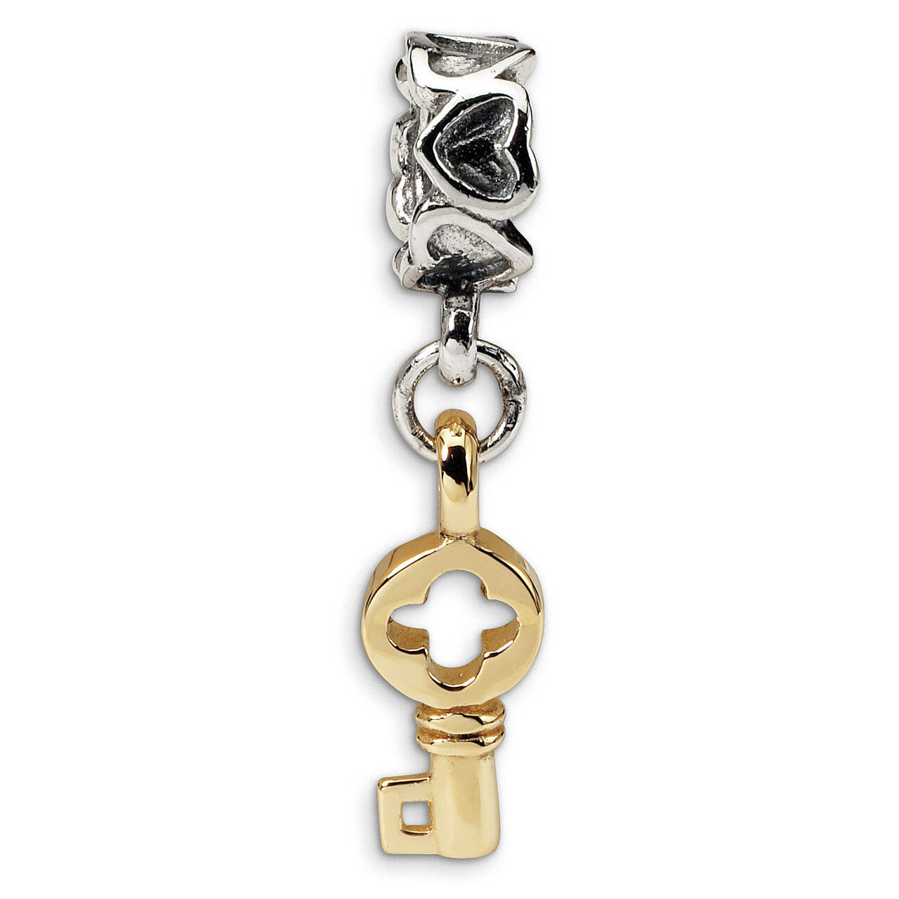 Key Dangle Bead - Sterling Silver & 14k Gold QRS480
