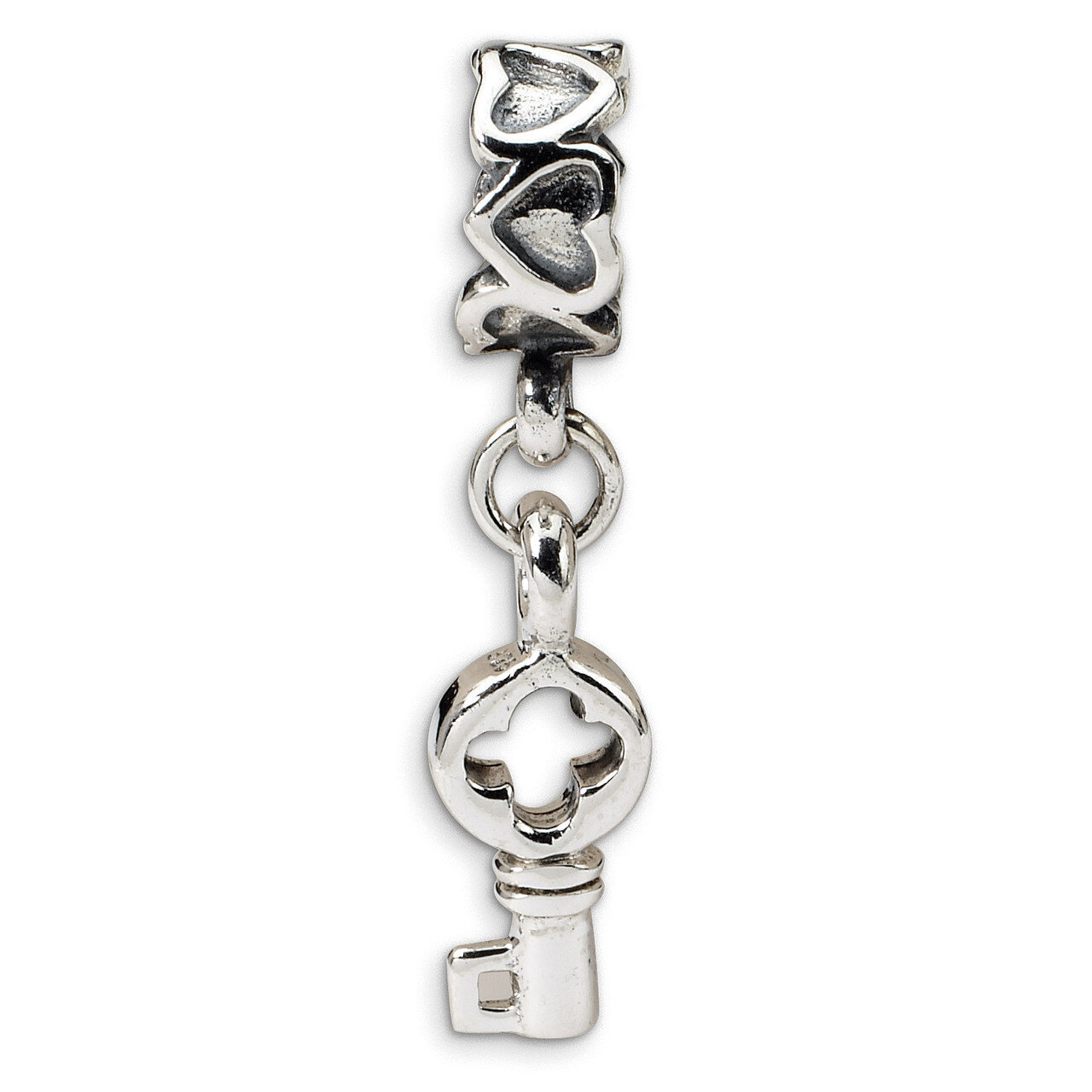 Key Dangle with Hearts Bead - Sterling Silver QRS481, MPN: QRS481, 883957723853