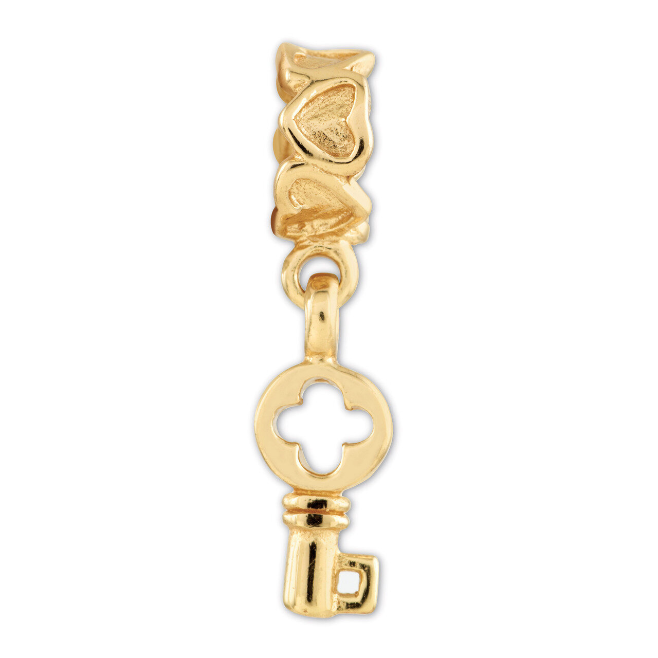 Gold-plated Key Dangle with Hearts Bead - Sterling Silver QRS481GP, MPN: QRS481GP, 883957466729