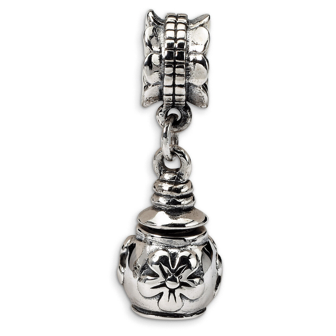 Floral Ash Dangle Bead - Sterling Silver QRS533