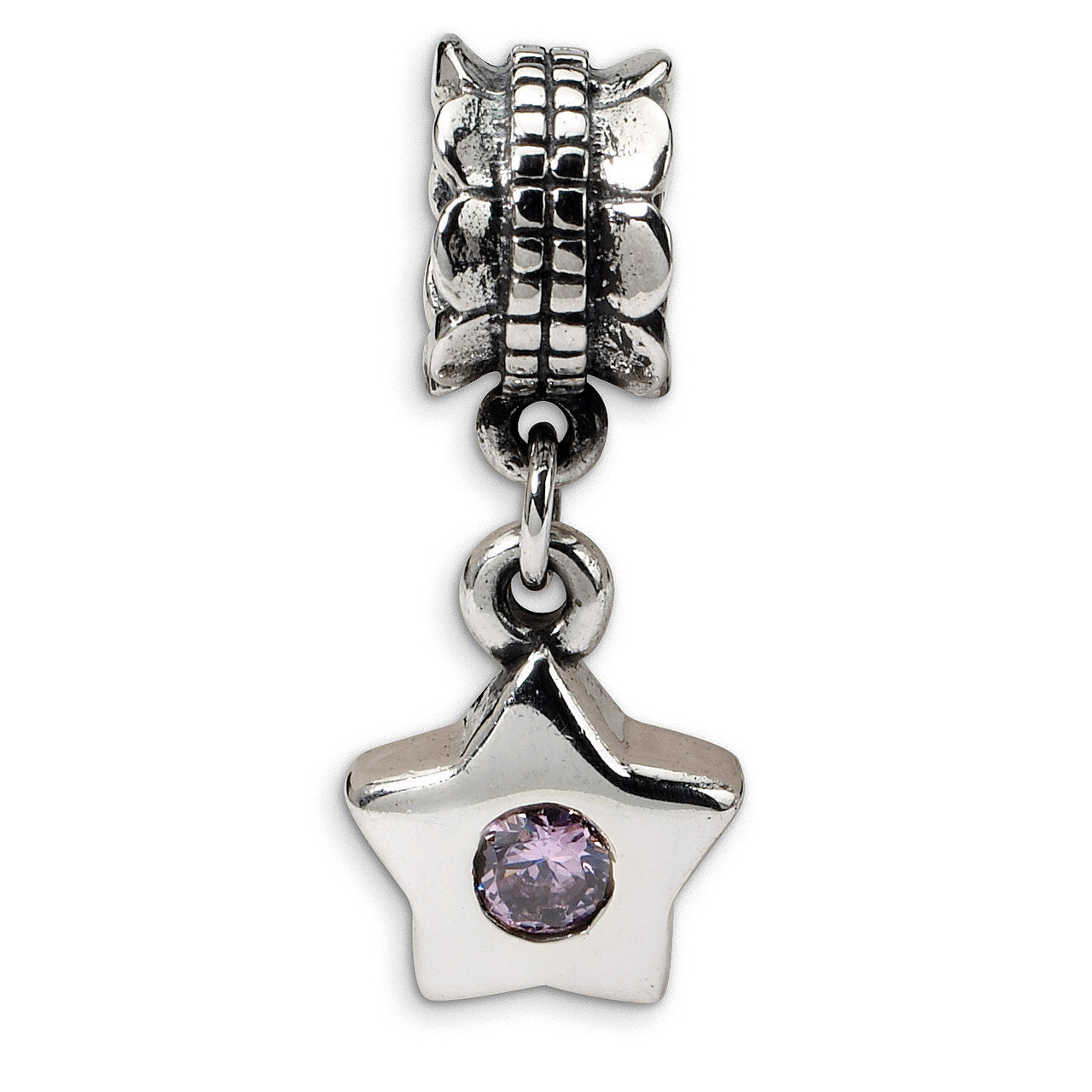 Pink Synthetic Diamond Star Dangle Bead - Sterling Silver QRS544