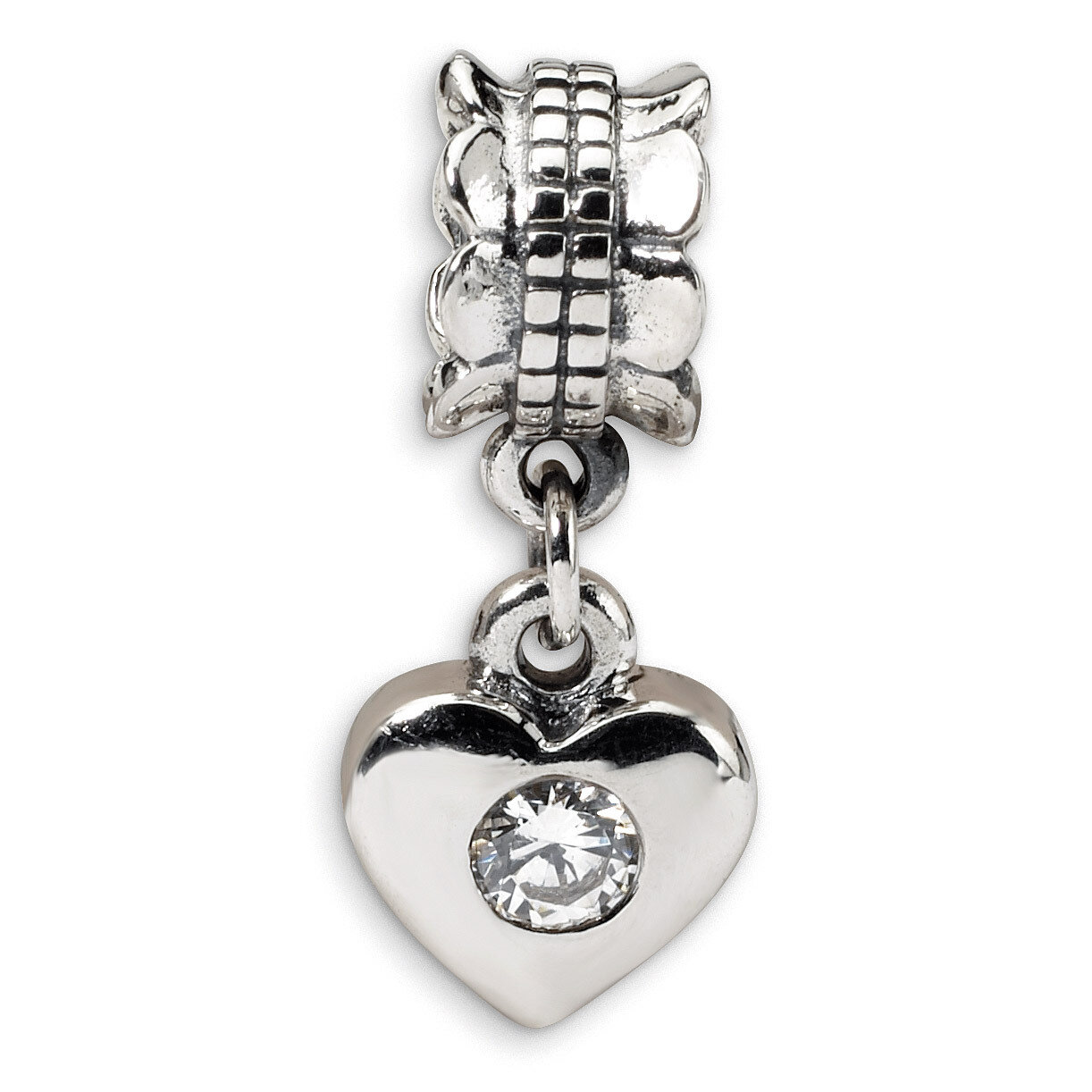 Synthetic Diamond Heart Dangle Bead - Sterling Silver QRS547, MPN: QRS547, 883957724584