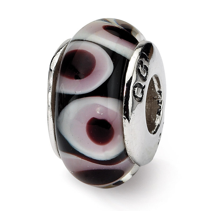 Black Pink Hand-blown Glass Bead - Sterling Silver QRS598, MPN: QRS598, 883957725086