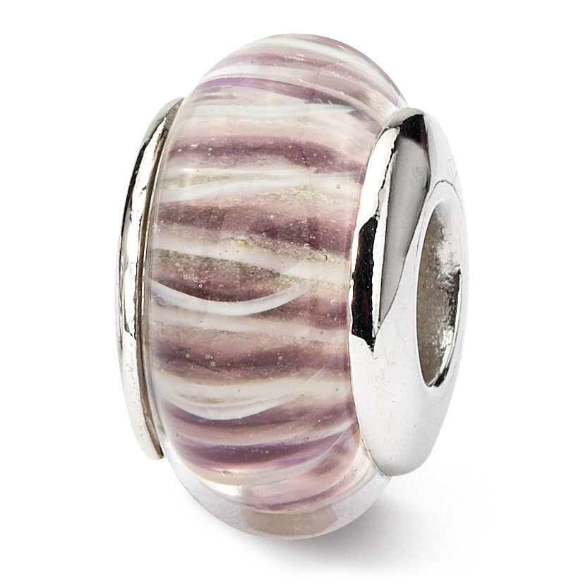 Rose Striped Hand-blown Glass Bead - Sterling Silver QRS610