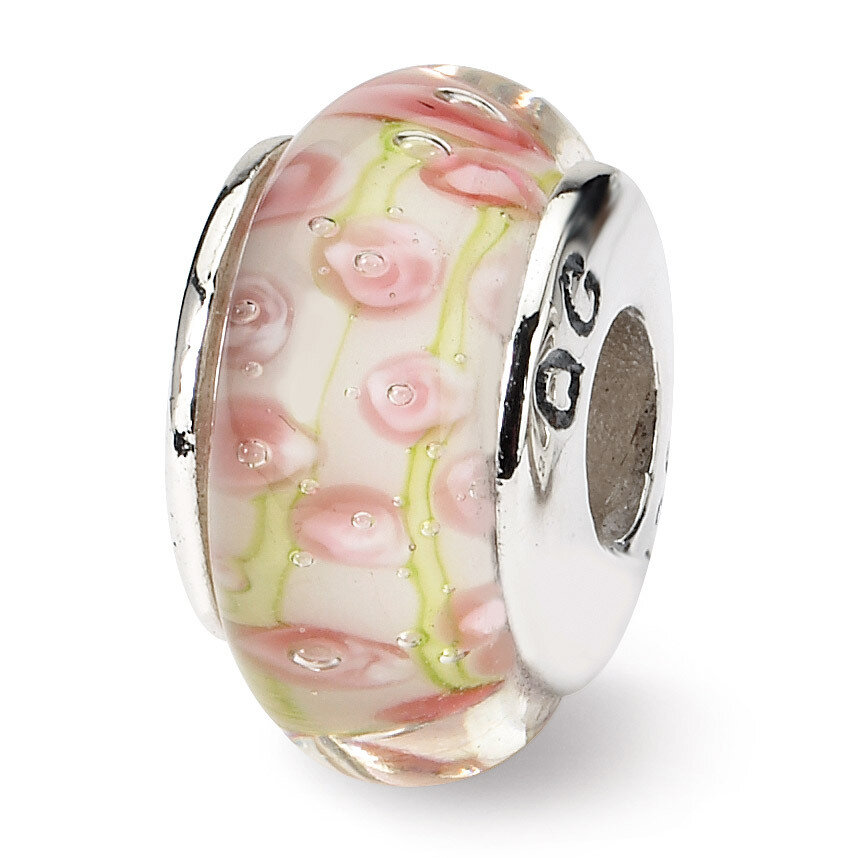 Pink Green Hand-blown Glass Bead - Sterling Silver QRS611