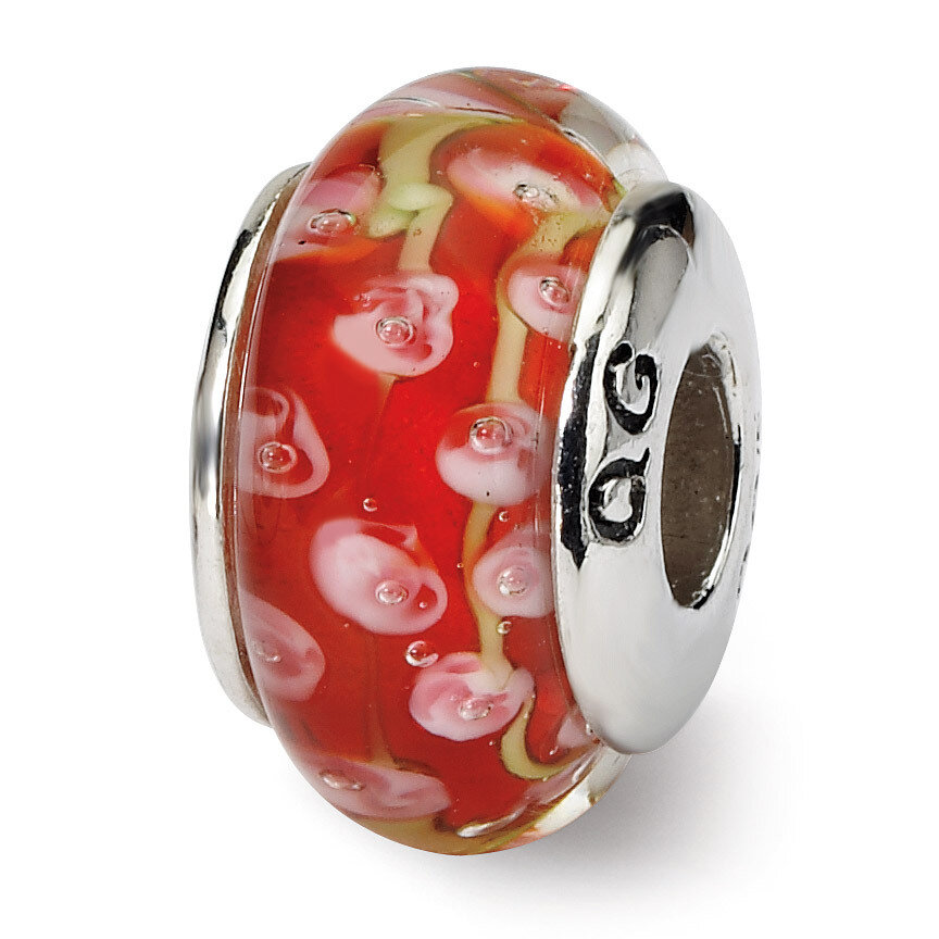 Pink Red Hand-blown Glass Bead - Sterling Silver QRS613, MPN: QRS613, 883957725239