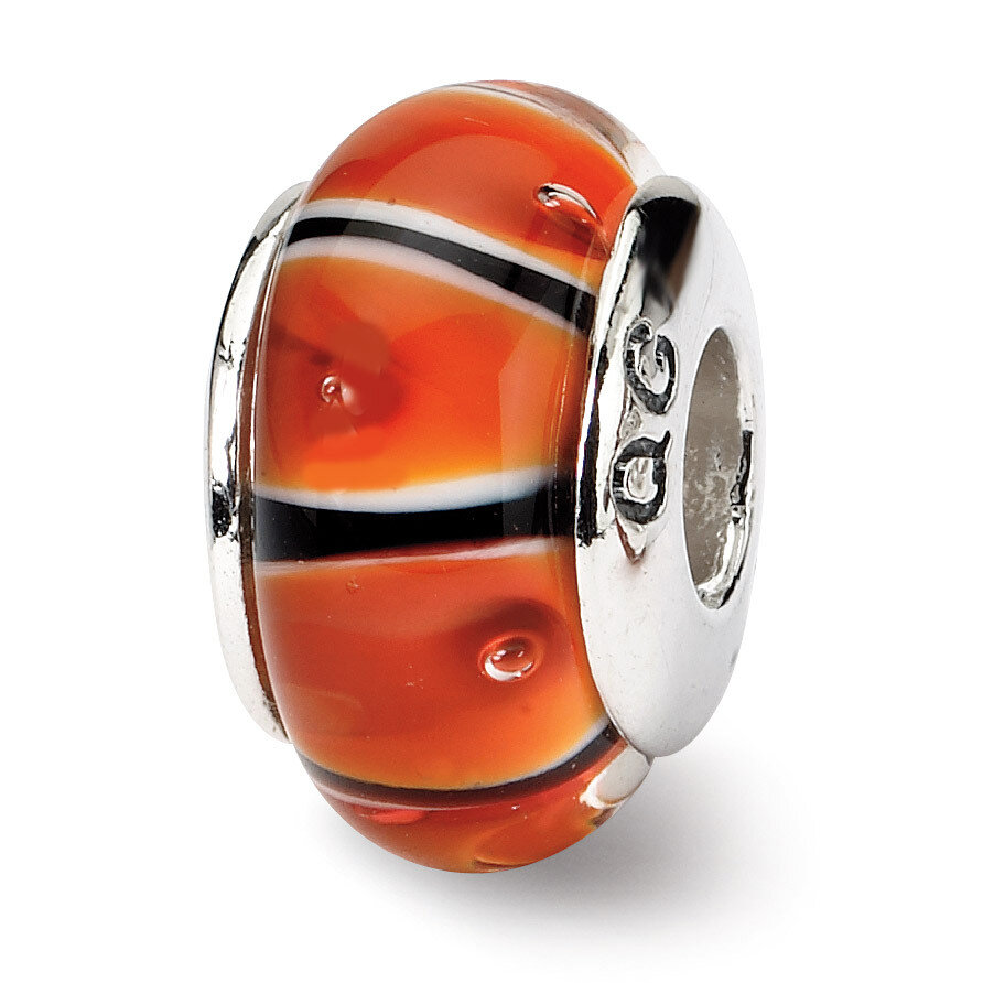 Orange Hand-blown Glass Bead - Sterling Silver QRS614