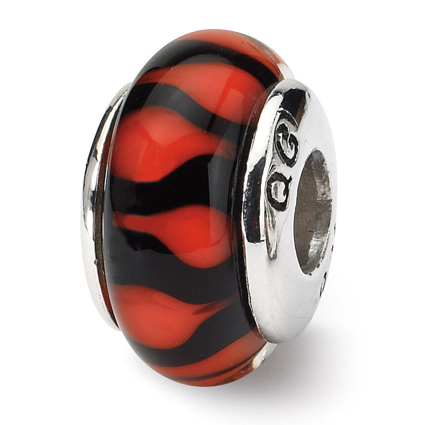 Red Black Hand-blown Glass Bead - Sterling Silver QRS621