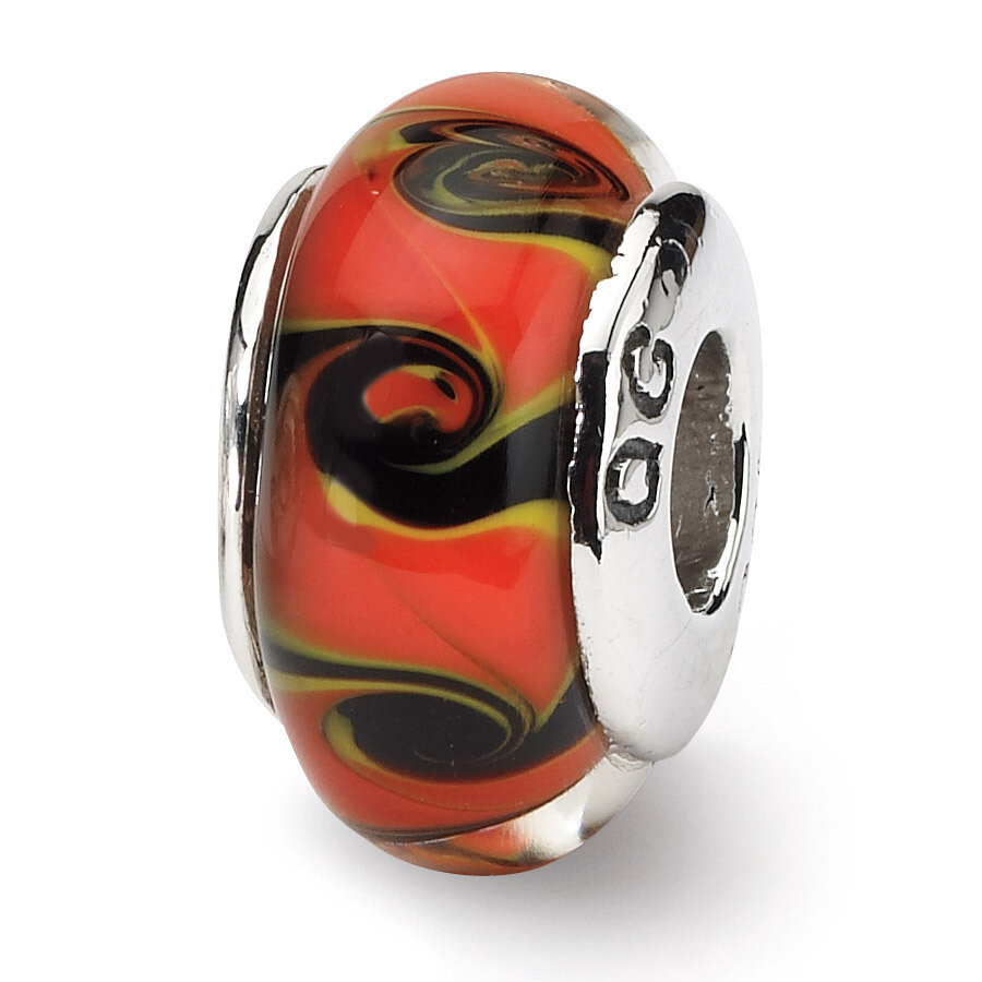 Red Black Hand-blown Glass Bead - Sterling Silver QRS622