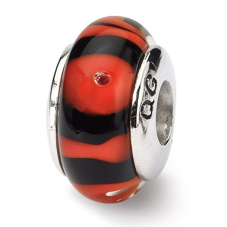 Red Black Hand-blown Glass Bead - Sterling Silver QRS623