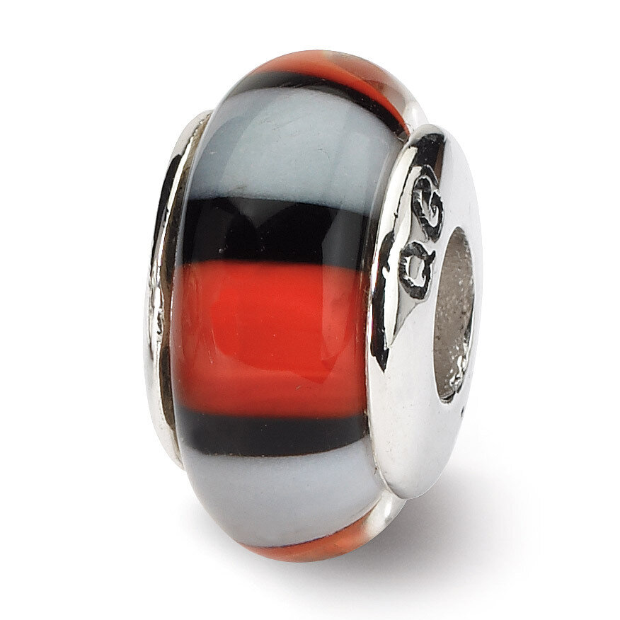 Red White Hand-blown Glass Bead - Sterling Silver QRS624, MPN: QRS624, 883957725345